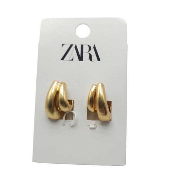 Zara Gold Tone Double Half Hoop Post Earrings Retired READ ME * - Picture 1 of 5